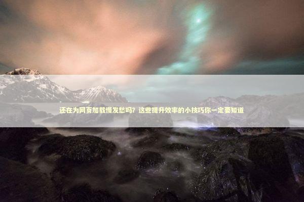 还在为网页加载慢发愁吗？这些提升效率的小技巧你一定要知道